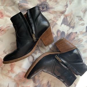 Black leather block heal Madewell booties